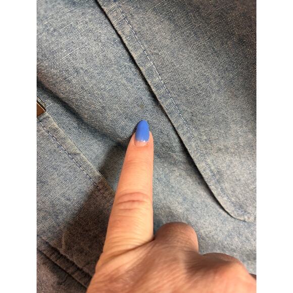 Vintage Liz Claiborne Chambray Jacket Medium Detachable Hood Plaid Lining 90s - Picture 10 of 16